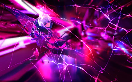 A vibrant HD desktop wallpaper featuring Add from the video game Elsword, showcasing dynamic pink and purple hues with shattered glass effects.
