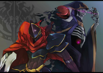 HD desktop wallpaper featuring Ainz Ooal Gown from the anime Overlord, showcasing a dynamic and detailed art style with Ainz in his iconic skeletal, robed appearance.