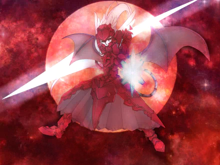 A striking HD wallpaper featuring Shalltear Bloodfallen from the anime Overlord, showcasing her in a dynamic pose against a vibrant cosmic background.