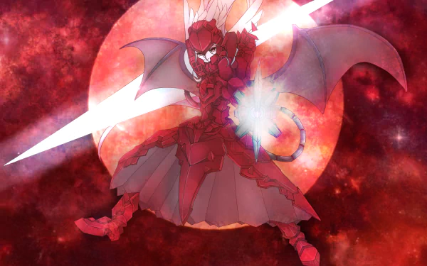 A striking HD wallpaper featuring Shalltear Bloodfallen from the anime Overlord, showcasing her in a dynamic pose against a vibrant cosmic background.