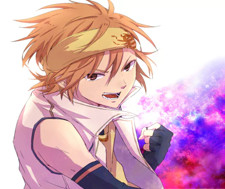 HD PC desktop wallpaper featuring Kota Fujiki from the anime God Eater, showcasing dynamic action with vibrant colors and intense expression.