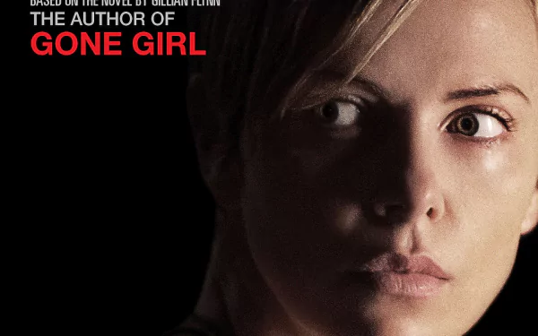HD PC desktop wallpaper featuring Charlize Theron from the movie Dark Places, highlighting a close-up of her face with dramatic lighting and bold text referencing Gone Girl.