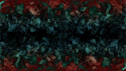 Abstract digital wallpaper featuring a mesmerizing blend of dark blue, green, and red crystals. This artistic background adds depth and intrigue to any desktop setup.