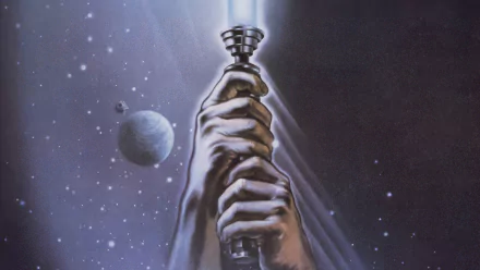 4K Ultra HD PC desktop wallpaper of Star Wars Episode VI: Return Of The Jedi showing hands clasping a lightsaber hilt against a starfield with a nearby planet.