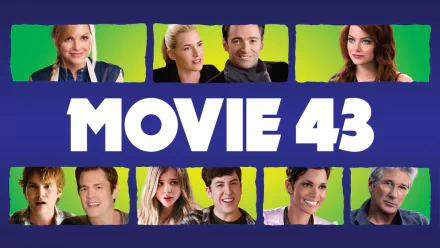 HD PC desktop wallpaper featuring a collage of characters from the movie Movie 43 with the title prominently displayed in bold white text on a blue background.
