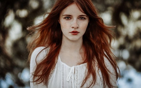 Women Model Redhead Bokeh Freckles Brown Eyes HD Wallpaper | Background Image