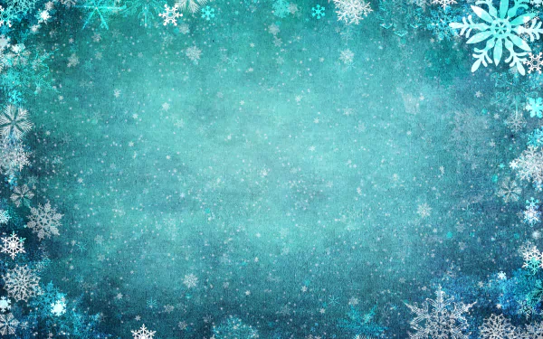 Artistic 4K Ultra HD desktop wallpaper featuring a textured turquoise background adorned with various intricate white snowflakes along the edges.