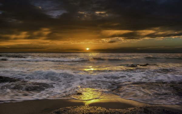 Nature Sunset Sky Cloud Ocean Horizon Wave Sand HD Wallpaper | Background Image