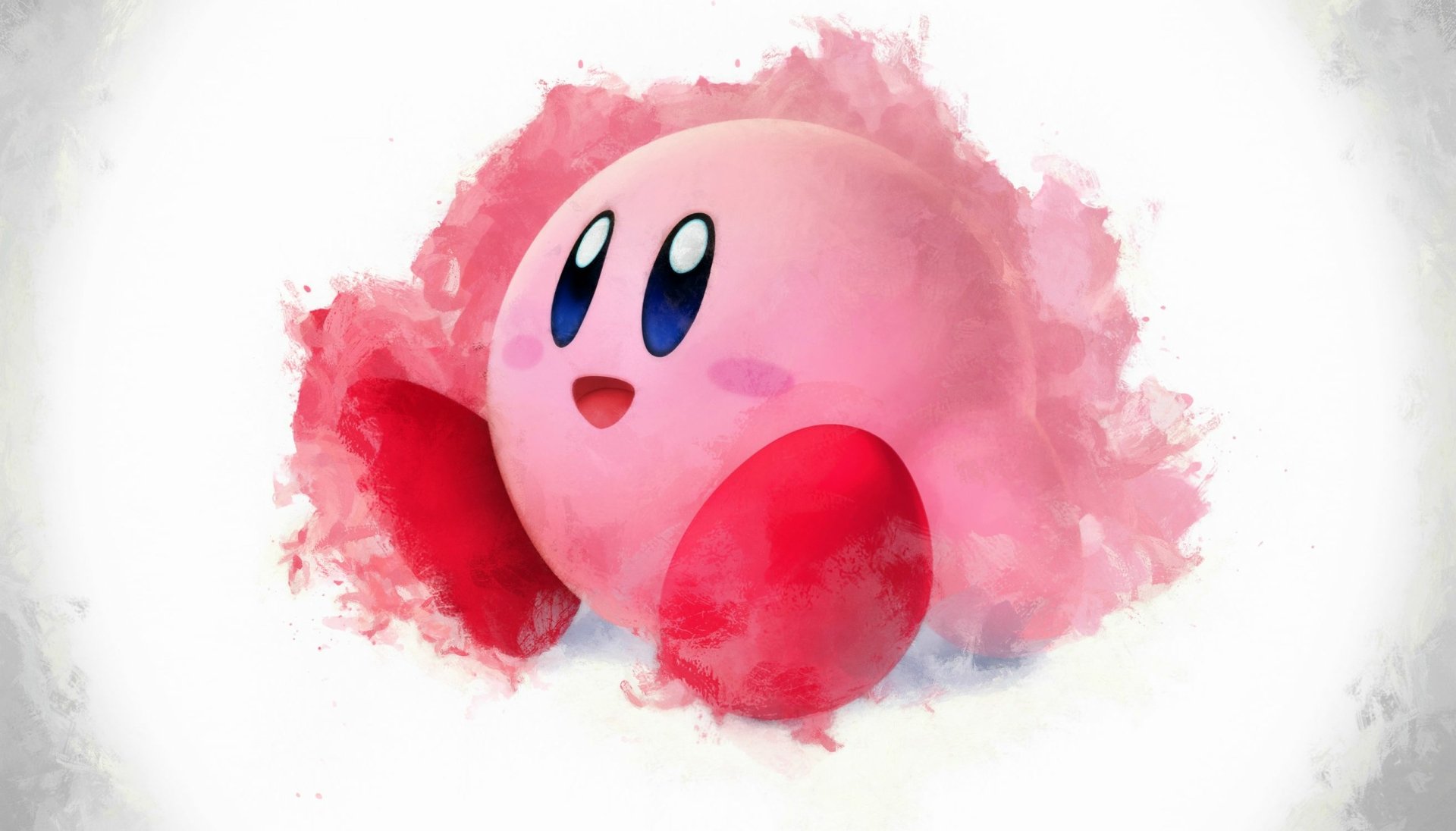 HD desktop wallpaper featuring Kirby from the video game Super Smash Bros. for Nintendo 3DS and Wii U in a vibrant, watercolor-style design.
