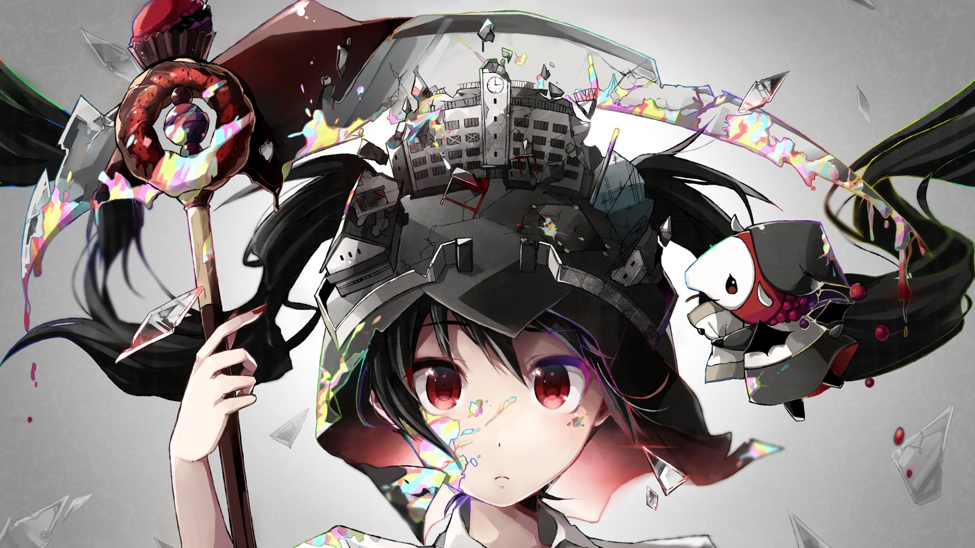 Anime-inspired HD wallpaper featuring Hatsune Miku, a popular Vocaloid character, surrounded by vibrant colors and abstract elements, creating a captivating digital aesthetic.