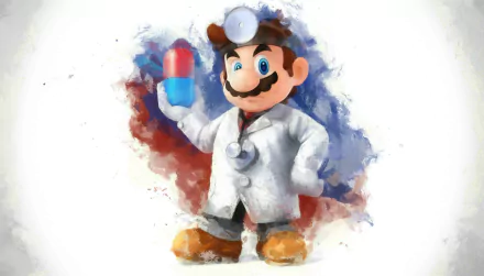 HD PC desktop wallpaper featuring Dr. Mario from the video game Super Smash Bros. for Nintendo 3DS and Wii U, holding a red and blue capsule.