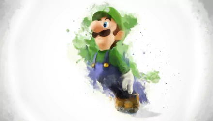 Luigi stands confidently with a playful expression, surrounded by vibrant splashes of color. This HD wallpaper features the iconic character from Super Smash Bros. for Nintendo 3DS and Wii U.