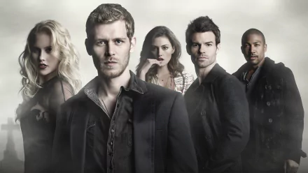 HD PC desktop wallpaper featuring main cast from the TV show The Originals, showcasing five characters in moody, atmospheric lighting.