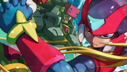 HD PC desktop wallpaper featuring vibrant artwork from the video game Mega Man Zero Collection, showcasing intense action and dynamic character design.