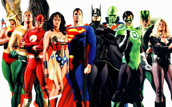 Comics Liga de la Justicia Atom Hawkman Flash La mujer maravilla Superman Batman Detective Marciano Linterna verde Flecha Verde Canario Negro Aquaman DC Comics Katar Hol Hal Jordan Fondo de pantalla HD | Fondo de Escritorio
