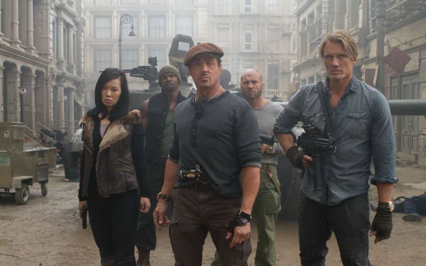 Randy Couture Toll Road Terry Crews Hale Caesar Dolph Lundgren Gunnar Jensen Sylvester Stallone Barney Ross movie The Expendables 2 HD Desktop Wallpaper | Background Image