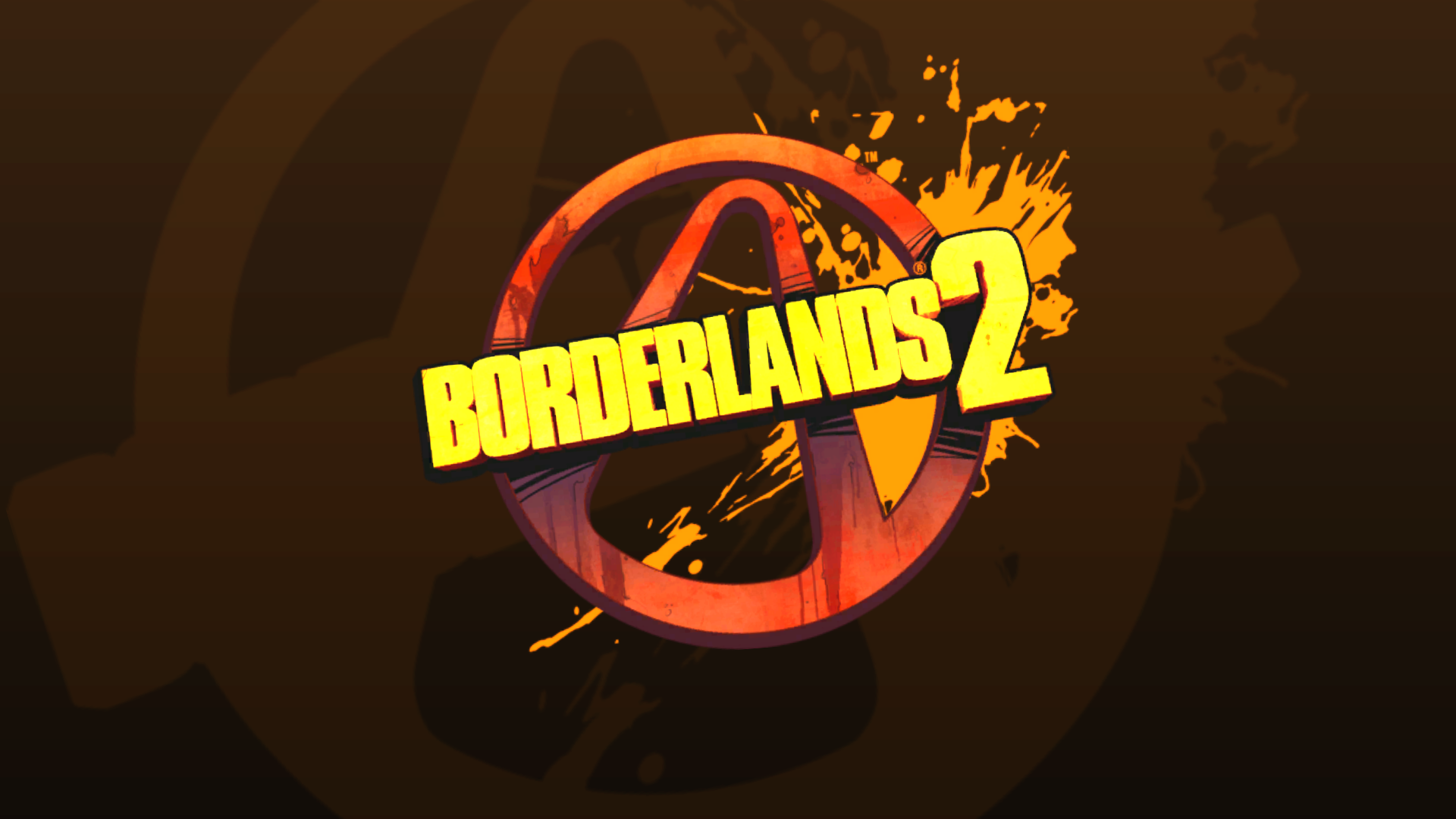 Borderlands 2 video game logo with orange splatter and Vault symbol on a dark gradient — HD PC desktop wallpaper and background.