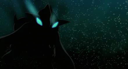 HD desktop wallpaper featuring Lugia from Pokémon: The Movie 2000, depicted with glowing blue eyes in a dark, starry underwater scene.