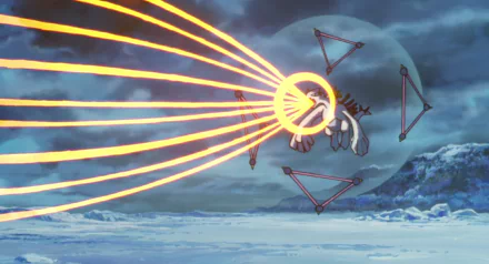 HD PC wallpaper featuring Lugia from Pokémon: The Movie 2000 unleashing a glowing attack against a snowy and moonlit anime backdrop.