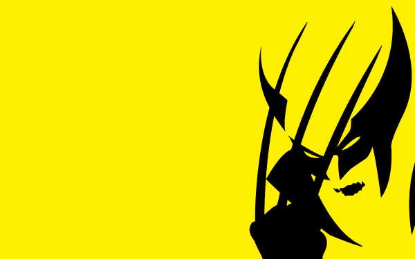 Comic-style Wolverine silhouette with claws extended against a bold yellow background, presented as an 8K Ultra HD PC desktop wallpaper and background.