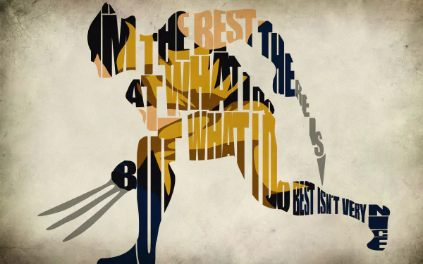 4K Ultra HD PC desktop wallpaper background: comic Wolverine silhouette with extended claws formed from bold typographic text against a worn beige texture.