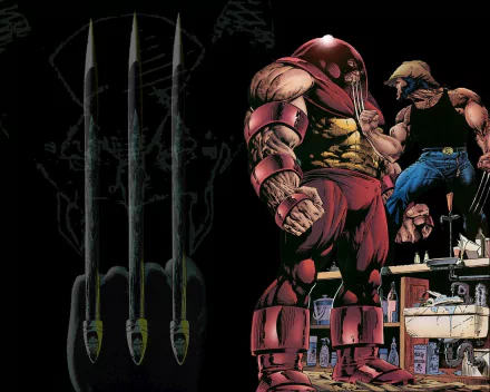 HD PC wallpaper featuring Marvel Comics' Juggernaut and Wolverine from X-Men in a dark, intense comic-style scene.