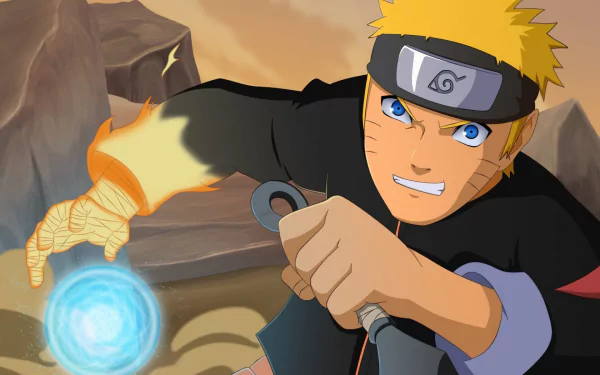 Naruto Uzumaki channels his energy to unleash the Rasengan in this vibrant 4K Ultra HD anime wallpaper, capturing the essence of action and determination from Naruto.