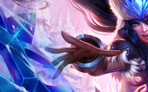 HD PC desktop wallpaper of Sivir, a champion from the video game League of Legends, depicted casting a magical spell with vibrant blue and purple hues.