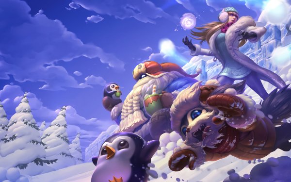 Video Game League Of Legends Syndra Bard Gnar Penguin Snow HD Wallpaper | Background Image