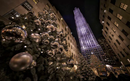 skyscraper Manhattan Christmas christmas ornaments christmas tree Rockefeller Center city man made New York HD Desktop Wallpaper | Background Image