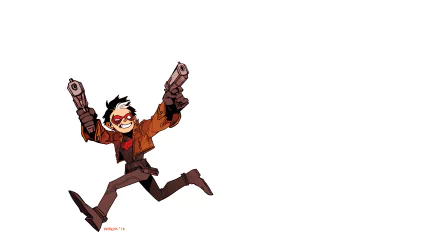 HD PC desktop wallpaper featuring Jason Todd as Red Hood from DC Comics, dynamically drawn in a comic style, wielding dual pistols against a white background.