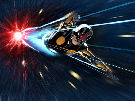 HD PC desktop wallpaper of Sam Alexander as Nova (Marvel Comics), comic-style, streaking through space while firing a bright red energy blast.