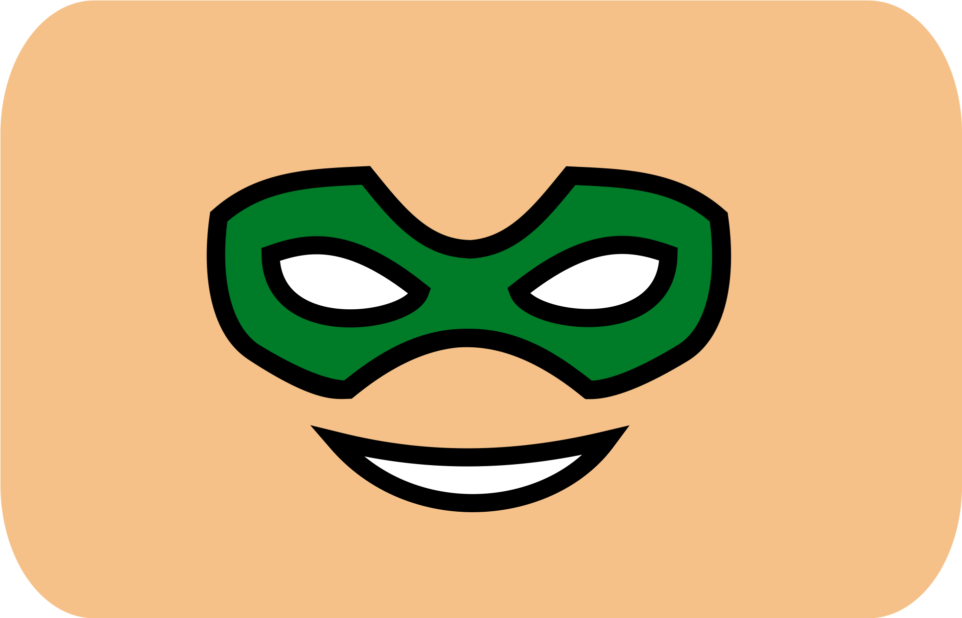 Comic Green Lantern mask and smiling mouth on a peach background, 8K Ultra HD PC desktop wallpaper.