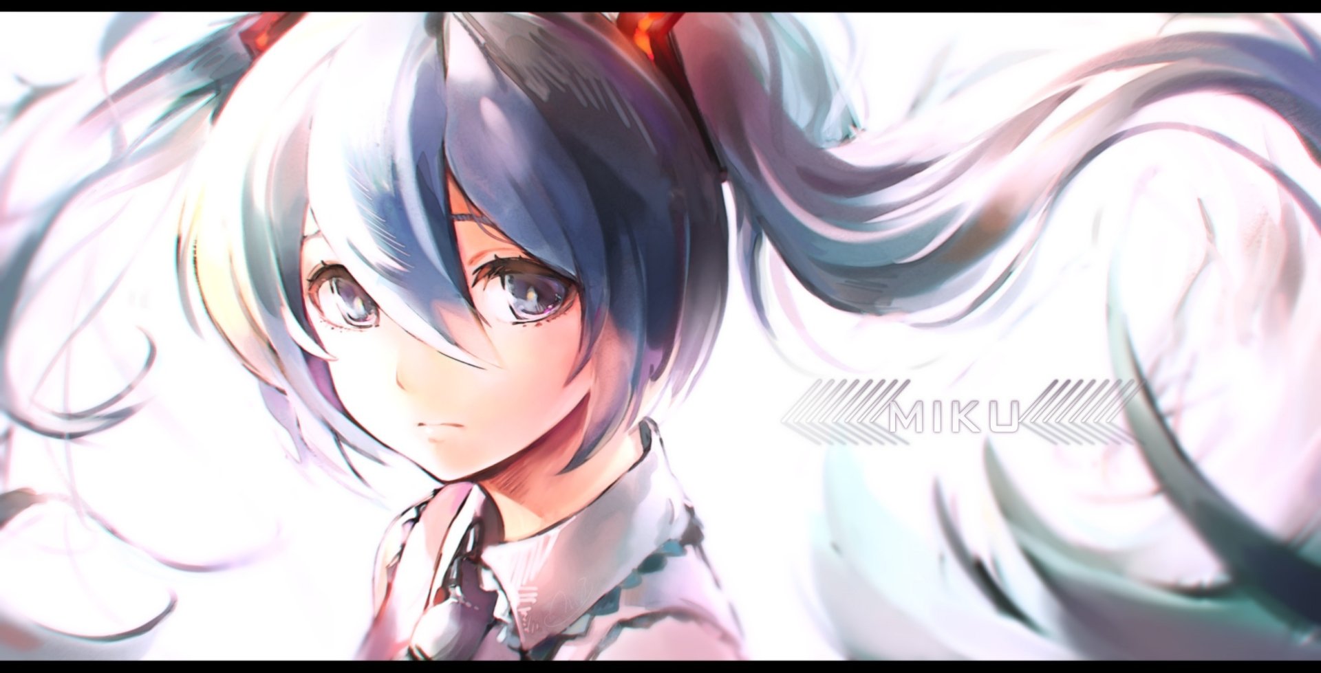 A sad-looking Hatsune Miku with blue hair and twintails gazes thoughtfully, her blue eyes conveying emotion in this vibrant HD anime wallpaper.