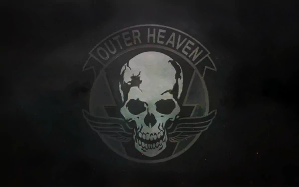 HD PC desktop wallpaper featuring the Outer Heaven skull emblem from the Metal Gear video game series against a dark, smoky background.