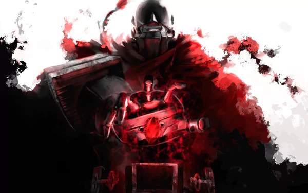 A dynamic HD desktop wallpaper featuring Shiro from the anime Deadman Wonderland, showcasing vivid red and dark tones, capturing the intense atmosphere of the series.