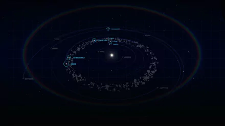 HD PC desktop wallpaper showcasing a detailed solar system map from the TV show The Expanse with labeled planets orbiting a bright central star.
