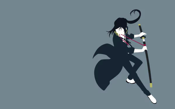 HD PC desktop wallpaper featuring Kuroh Yatogami from the anime K Project in a dynamic pose with his sword against a muted gray-blue background.