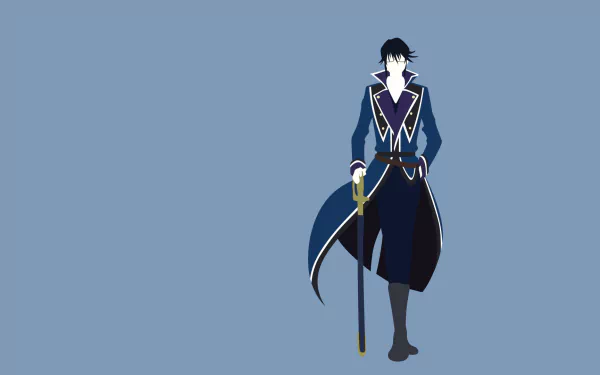 HD PC desktop wallpaper featuring Reisi Munakata from the anime K Project, showcasing the character in a dark blue coat and holding a cane against a plain blue background.