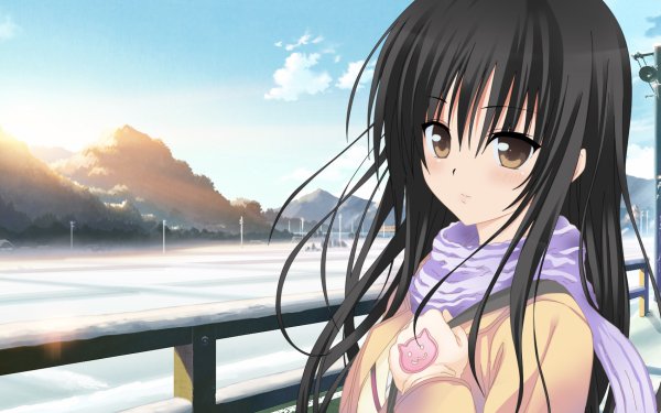 Anime To Love-Ru Yui Kotegawa Long Hair Black Hair Scarf Sunrise HD Wallpaper | Background Image