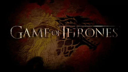 HD desktop wallpaper featuring the title Game Of Thrones with the sigils of House Stark and House Lannister in the background.