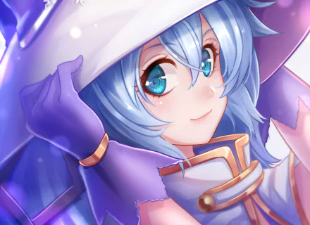 HD desktop wallpaper featuring Hatsune Miku with blue hair and eyes, wearing a stylish hat and gloves, set in an anime-inspired background.