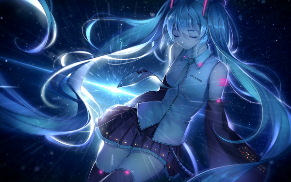 Anime Vocaloid Twintails Blue Hair Blue Eyes Music Skirt Hatsune Miku HD Wallpaper | Background Image
