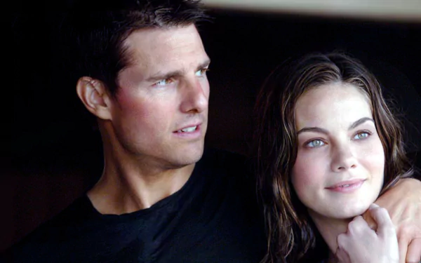 HD desktop wallpaper featuring Tom Cruise and Michelle Monaghan from the movie Mission: Impossible III, with a close-up of the actors in a calm, intimate moment.