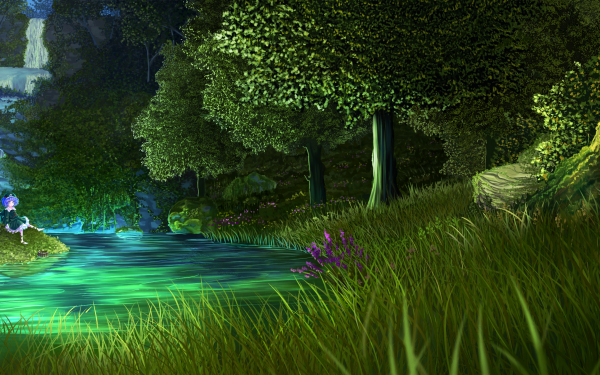 Fantasy Landscape River Water Night Light Flower Tree HD Wallpaper | Background Image