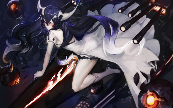 Anime Kantai Collection Anchorage Water Demon Dress White Dress Horns HD Wallpaper | Background Image