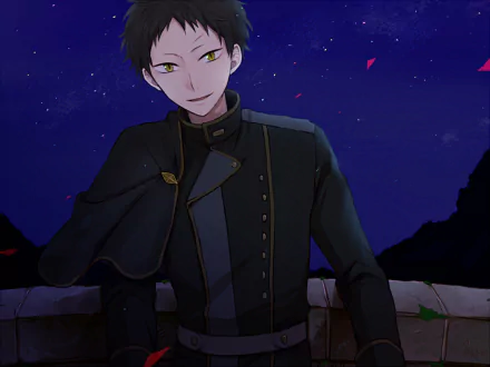 Anime character Obi from Snow White with the Red Hair stands confidently against a nighttime backdrop, creating a captivating HD desktop wallpaper.