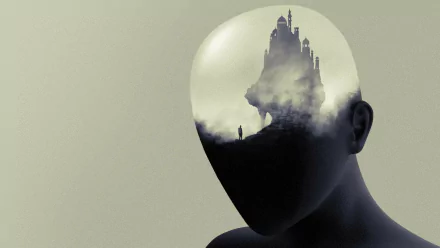 HD desktop wallpaper featuring a silhouette with a castle in the mind's eye, conveying deep imagination or dreams.