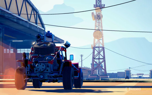 HD desktop wallpaper from Hardware: Rivals game featuring a vehicle with a mounted cannon in a stylized industrial setting.