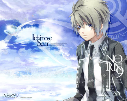 HD PC desktop wallpaper featuring Senri Ichinose from the anime Norn9: Norn + Nonette, set against a bright sky with clouds and futuristic design elements.